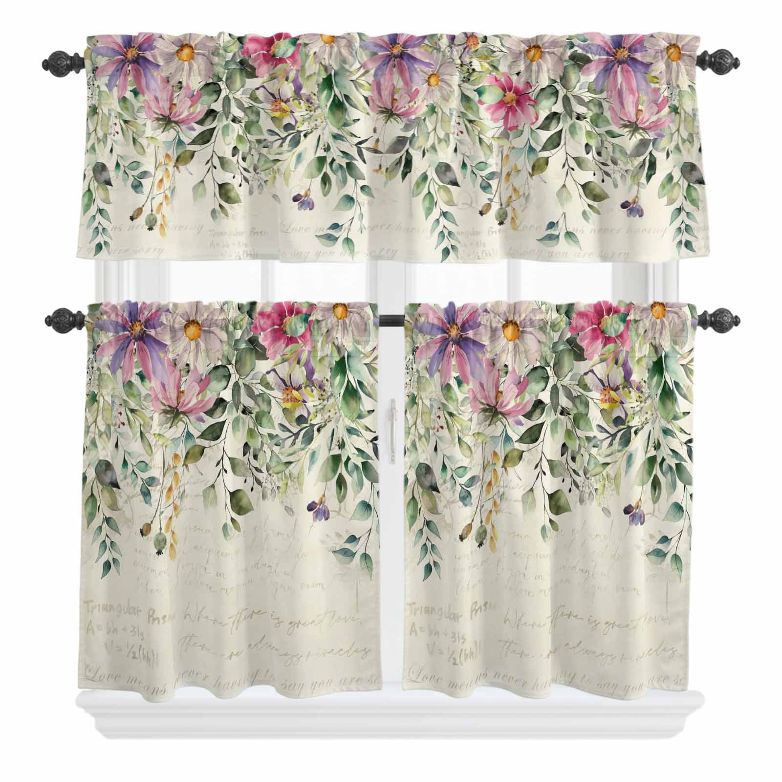 Brown White Gray Oil Painting Curtain Valances Set Abstract Art Kitchen ...