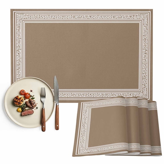 Brown White Greek Key Pattern Placemat of 1 PC, Geometric Modern Table Mats Washable Heat-Resistant Non-Slip Place Mats for Kitchen Dinner Table Indoor Outdoor Decor,13x19 Inch