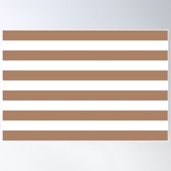 Brown And White Horizontal Stripe Pattern 2022 Trending Color - Colour - Hue - Shade Pantone Macchiato Brown 17-1221 Poster Wall Art, Modern Wall Decor For Living Room Bedroom, 12x18 UNFRAMED