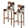 thumbnail image 1 of Brown White Leather Texture Bar Stool Covers Set of 2, Abstract Art Cowhide Stretch Washable Bar Chair Covers with Backs, Removable Pub Counter Height Chair Cover for Kitchen Dining Room Cafe, 1 of 7