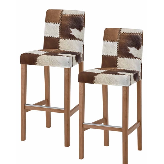 Brown White Leather Texture Bar Stool Covers Set of 2, Abstract Art Cowhide Stretch Washable Bar Chair Covers with Backs, Removable Pub Counter Height Chair Cover for Kitchen Dining Room Cafe