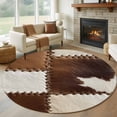 thumbnail image 1 of Brown White Leather Texture Round Area Rug 6 FT, Non Slip Bedroom Rugs, Abstract Art Cowhide Washable Soft Circular Carpet Non-Shedding Floor Mat for Kitchen Dining Room Home Office Kids Room, 1 of 8