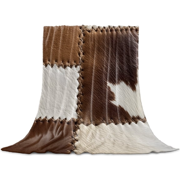 Brown White Leather Texture Throw Blanket for Couch, Soft Lightweight Flannel Fleece Blanket, Abstract Art Cowhide Microfiber Plush All Season Decorative Blankets Gifts for Sofa Office Lap 30"x40"