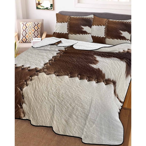Brown White Leather Texture Twin Size Down Alternative Comforter, Lightweight Comforter Quilt Bedding Set with Pillow Shams Abstract Art Cowhide All Seasons Bed Comforter Duvet Insert 68"x86"