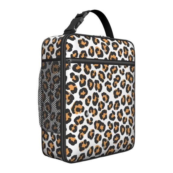 Brown and White Leopard Print Insulated Lunch Bag for Men Women,Waterproof Lunch Box for Work,Picnic or Travel,Thermal Insulation,10.63x9.06x3.54 Inches