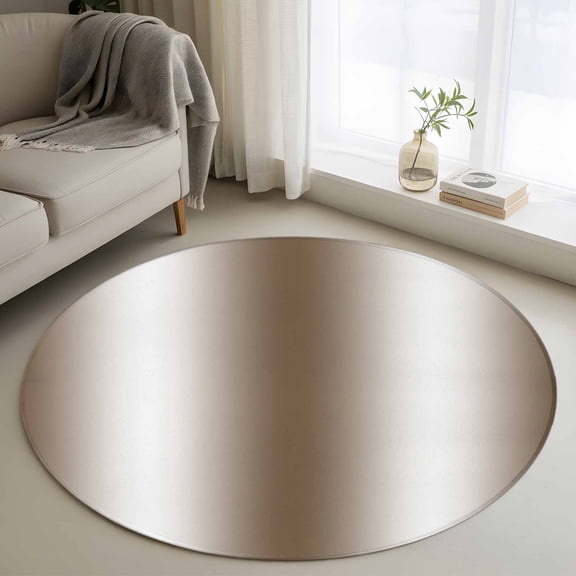 Brown White Ombre 3ft Round Rug, Abstract Art Modern Brown Gradient Non-Skid Rubber Backing Large Area Rugs - Living Room Bedroom Home Office, Indoor Floor Mat Carpets Washable Rug