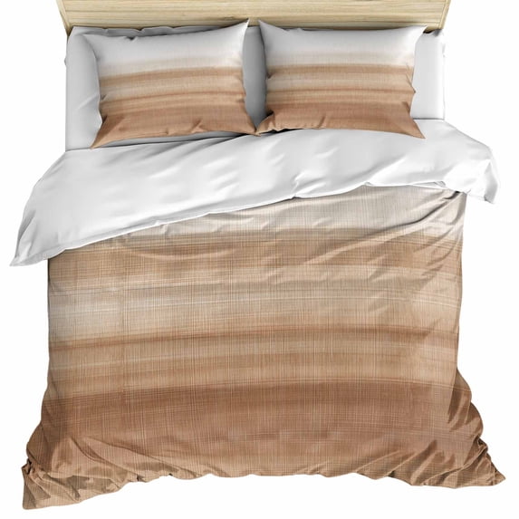 Brown White Ombre Bedding 3 Piece Duvet Cover Set Full Size, Vintage Farmhouse Abstract Striped Soft Microfiber Comforter Cover with Zipper Closure & Pillowcases, Wrinkle & FadeResistant Quilt Cover