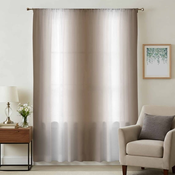 Brown White Ombre Sheer Curtains 72 Inches Long, Vintage Minimalist Country Gradient Light Filering Curtains, Breathable Simi Curtain Privacy Drapes for Living Room Bedroom Window Treatment