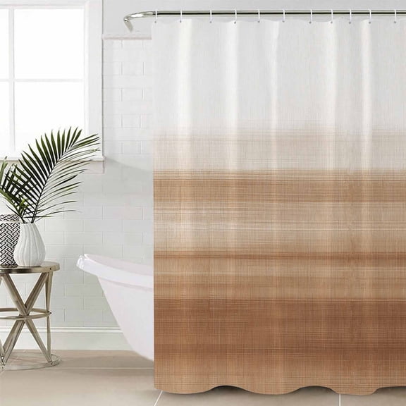 Brown White Ombre Shower Curtain Set, Waterproof Shower Curtains for Bathroom, Vintage Farmhouse Abstract Striped Washable Fabric Cloth Bath Curtain for Bathtub Decoration with Hooks 54x78 Inches