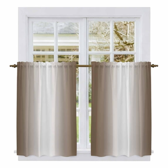 Brown White Ombre Tier Curtains, Vintage Minimalist Country Gradient Light Filtering Kitchen Curtains, 2Pcs Rod Pocket Half Window Treatments Panels for Sink Cafe Cabinet Basement 27.5x45 Inches