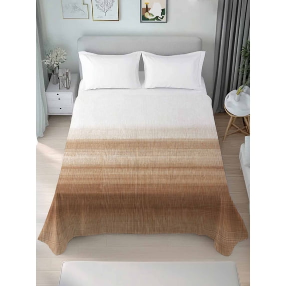 Brown White Ombre Twim XL Size Flat Sheet, Wrinkleproof & Fadeproof Cooling Flat Bed Sheet Only, Vintage Farmhouse Abstract Striped Breathable Soft Bedding Top Sheets 66 x 102 Inches