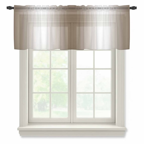 Brown White Ombre Valance Curtains for Kitchen/Living Room/Bathroom/Bedroom Window, Rod Pocket Small Topper Half Short Window Curtains Voile Sheer Scarf, Vintage Minimalist Country Gradient 42"x12"