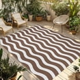 thumbnail image 1 of Brown White Outdoor Rug 3x5 Ft - Reversible Patio Rug Outdoor Camping Rugs, Modern Abstract Waves Water Ripple Striped Washable Indoor Outdoor Area Rugs, Non-Slip Outdoor Carpet Runner for Deck/Porch, 1 of 8