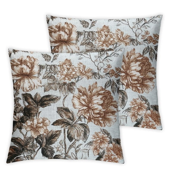 Brown and White Pillow Covers Set of 2 Vintage Brown Floral Throw Pillow Covers Morden Outdoor Flower Pillowscase Cushion Covers for Sofa Couch Bedroom Home Decor
