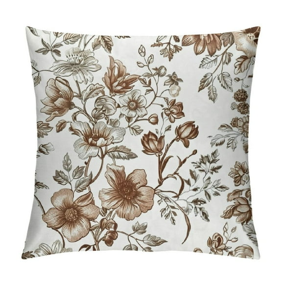 Brown and White Pillow Covers  Vintage Brown Floral Throw Pillow Covers Morden Outdoor Flower Pillowscase Cushion Covers for Sofa Couch Bedroom Home Decor