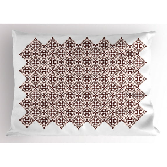 Brown and White Pillow Sham Javanese Ethnic Batik Ornament Old Fashioned Cultural Vintage Tile, Decorative Standard Queen Size Printed Pillowcase, 30 X 20 Inches, Brown and White, by Ambesonne