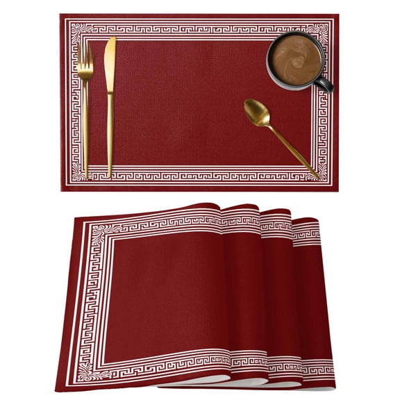 Brown White Placemats Set of 1, Simplistic Greek Inspired Abstract Geometric Art Non-Slip Place Mats Washable Table Mats for Kitchen Dining Table Decorations Indoor/Outdoor