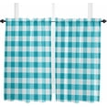 thumbnail image 1 of Brown White Plaid Kitchen Curtain 63 Inch Length Small Short Cafe Tiers Curtains Drape, Gradient Geometric Buffalo Checkered Window Treatment Rod Pocket Drapery Panels Curtains, 52x63, 1 of 5