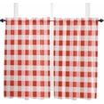 thumbnail image 1 of Brown White Plaid Kitchen Curtain 84 Inch Length Small Short Cafe Tiers Curtains Drape, Gradient Geometric Buffalo Checkered Window Treatment Rod Pocket Drapery Panels Curtains, 42x84, 1 of 5