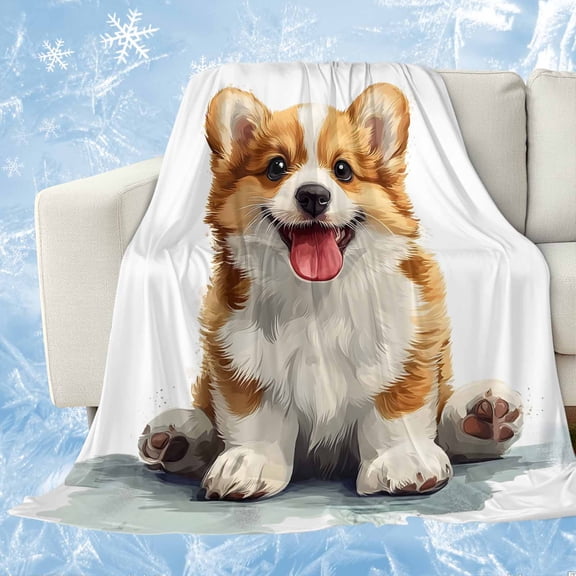 Brown White Puppy Cooling Blanket, Lightweight Breathable Summer Throw Blanket with Double Sided Cold Effect, Watercolor Smile Dog Modern Picnic Beach Blankets Bed Sheet for Hot Sleepers 50"x60"