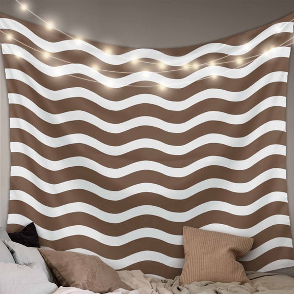 Brown White Small Tapestry for Bedroom Wall Hanging Tapestry,Modern Abstract Waves Water Ripple Striped Ceiling Backdrop Tapestries Poster Blanket Wall Decor for Teens Room Living Room Dorm 23" x 28"