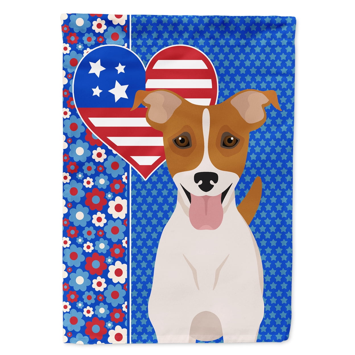 Brown White Smooth Jack Russell Terrier USA American Flag Canvas House Size