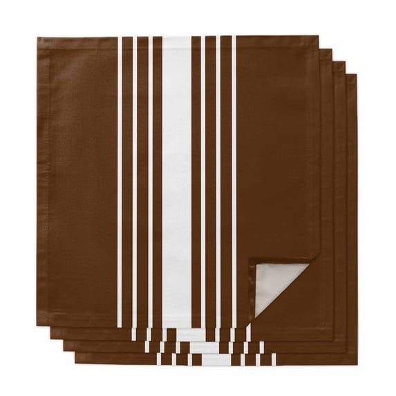 Brown White Stripe Cloth Napkins, Modern Rustic Vertical Striped Washable and Reusable Dinner Napkins Set of 4, Table Napkin for Kitchen Party Birthday Wedding Hotel Housewarming 20"x20"