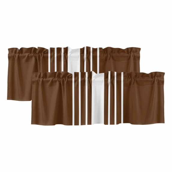 Brown White Stripe Curtain Valances for Windows, Kitchen Valance Window Treatments Panel 2 Pack, Modern Rustic Vertical Striped Rod Pocket Short Curtains for Bathroom Bedroom 54 x 18 Inch