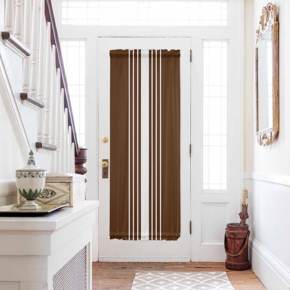 Brown White Stripe Door Curtains for Door Window, French Sidelight Front Back Door Curtains With Tieback, Modern Rustic Vertical Striped Kitchen Rod Pocket Drapes Panel, 25"x72"