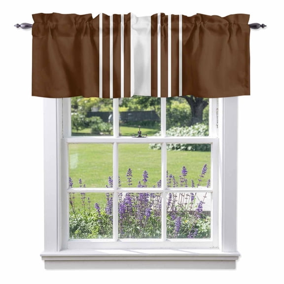 Brown White Stripe Kitchen Curtain Valances for Windows Farmhouse Short Curtains, Modern Rustic Vertical Striped Rod Pocket Valance Curtain for Bedroom Cafe Living Room 42"x18"