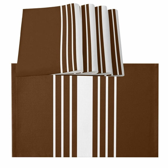 Brown White Stripe Placemats for Dinning Table Set of 4, Modern Rustic Vertical Striped Burlap Kitchen Place Mats Waterproof Cloth Table Mats, Indoor Outdoor Placemats Easy Clean Dinner Decor