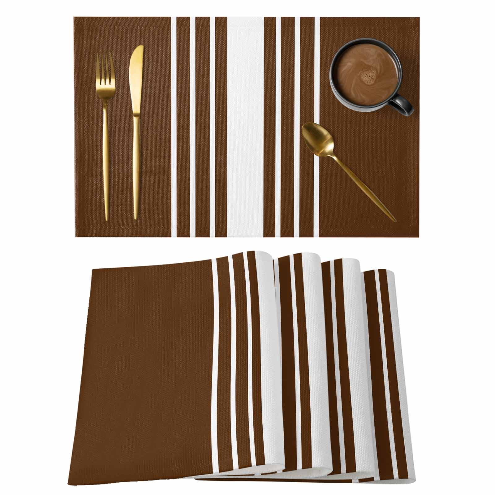 Brown White Stripe Placemats Set of 8 Modern Rustic Vertical Striped ...
