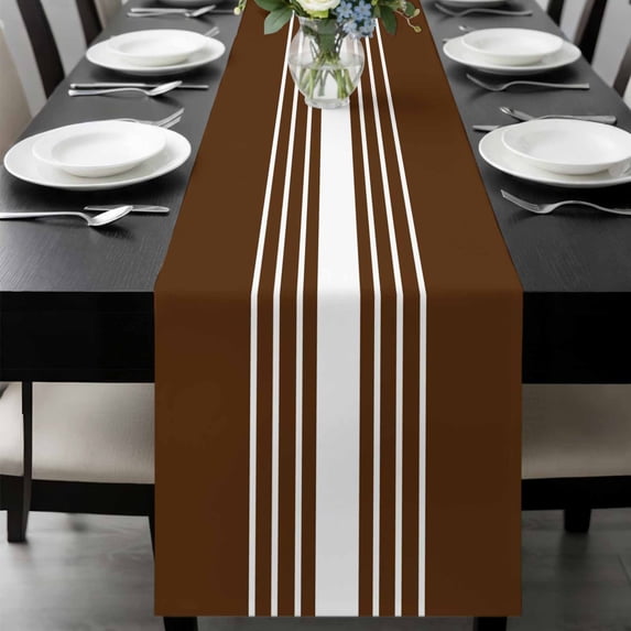 Brown White Stripe Table Runner 72 Inches Long, Modern Rustic Vertical Striped Kitchen Coffee Dining Table Decoration for Home Party Birthday Wedding Home Decor 16x72 Inches