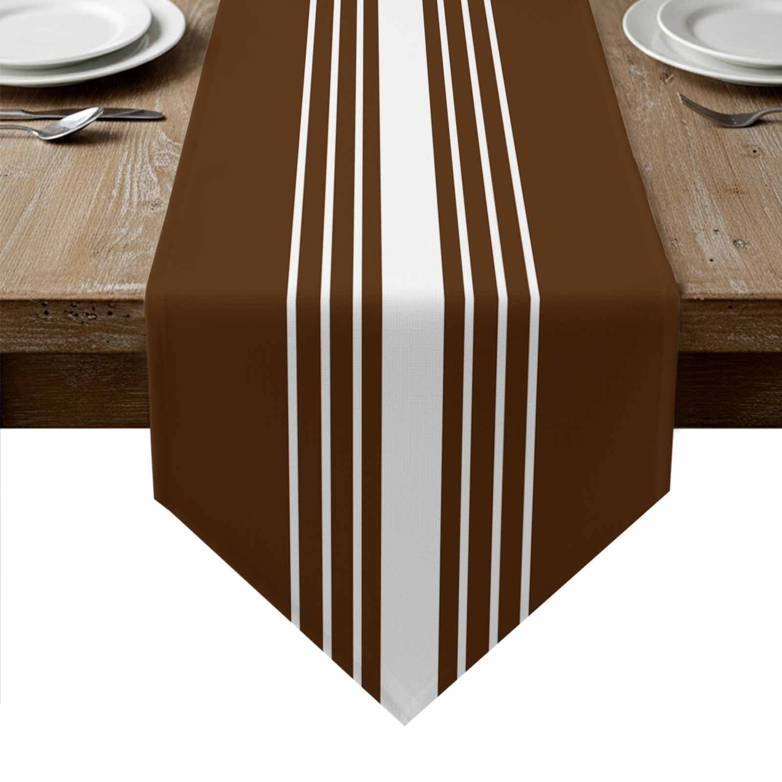 Brown White Stripe Table Runner Linen Burlap Table Runner 72 Inches Long Modern Rustic Vertical Striped Dresser Scarves for Kitchen Island Coffee Dining Room Party Holiday Decoration 14"x72"