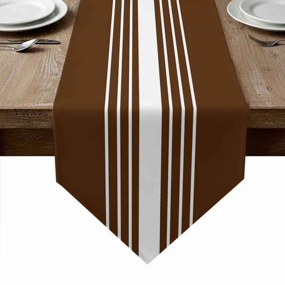 Brown White Stripe Table Runner Linen Burlap Table Runner 72 Inches Long Modern Rustic Vertical Striped Dresser Scarves for Kitchen Island Coffee Dining Room Party Holiday Decoration 14"x72"