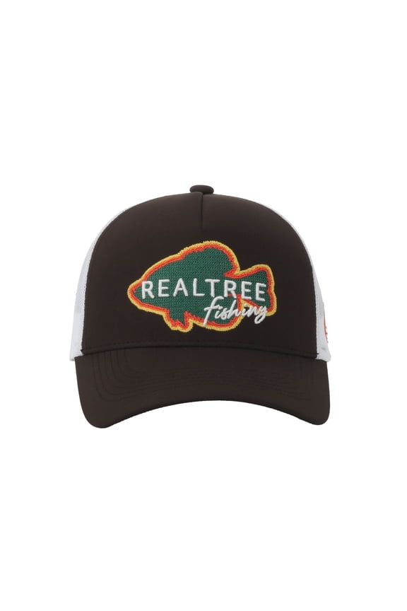 Fishing Brown/White 5-Panel Cap Structured Mesh Back, Antler Logo, One Size