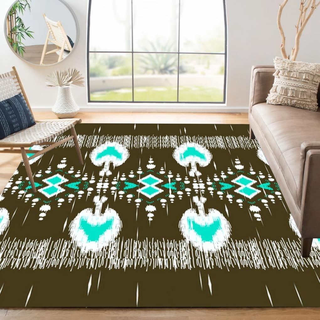 Brown White Teal Bohemian Fluffy Area Rugs Plush Rug For Livingroom ...