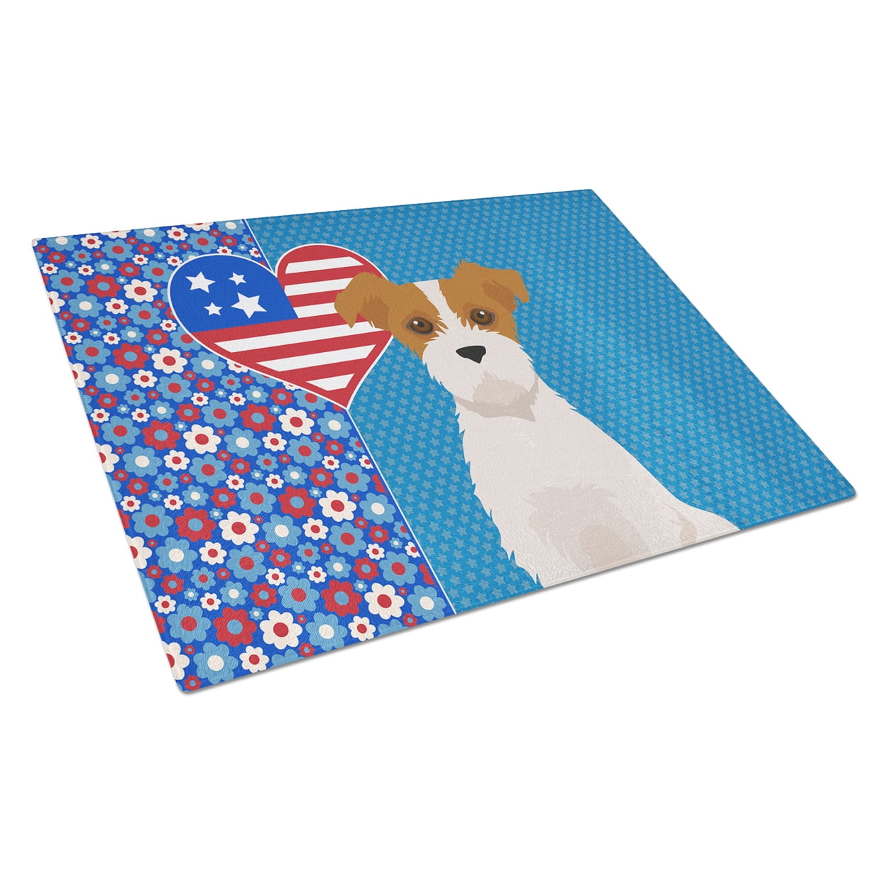 Brown White Wirehair Jack Russell Terrier Glass Cutting Board Large 12 in x 15 in