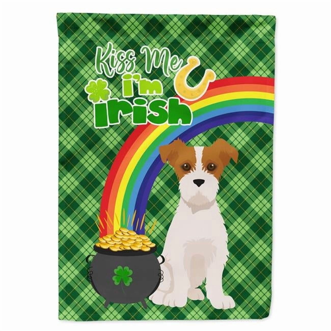 Brown White Wirehair Jack Russell Terrier St. Patrick's Day Flag Garden Size