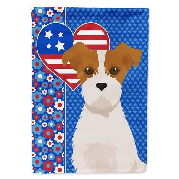 Brown White Wirehair Jack Russell Terrier USA American Flag Garden Size