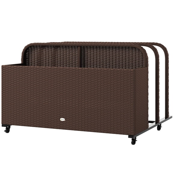 Brown Wicker Pool Float Storage Cart on Wheels