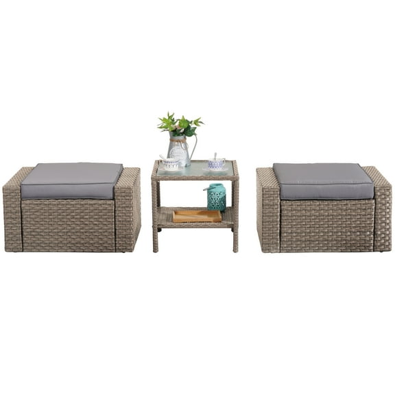 Brown Wicker Rattan Coffee Table Small Ottoman Furniture Set Outdoor Foot Stool Ottoman For Living Room Garden Pool Patio