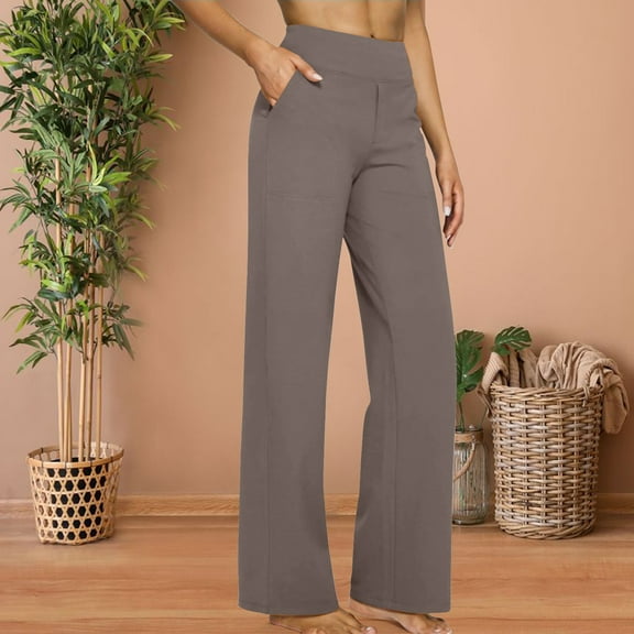 Brown Wide Leg Sweatpants Women's Casual Straight Leg Loose Pocket Solid Color Yoga Daily Pants Fashion Clothing