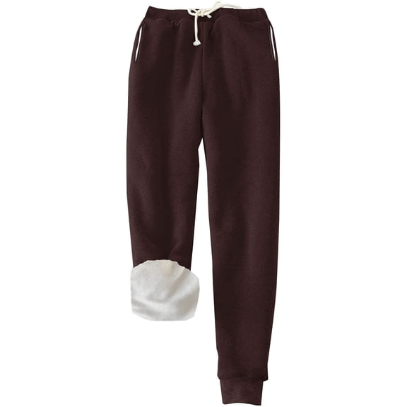 Brown Wide Leg Sweatpants Women's Warm Lined Athletic Sweatpants High Waisted Jogger Pants Fleece Lined Winter Thicken Outdoor Long Pants Fashion Clothing