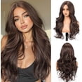 thumbnail image 1 of Brown Wigs for Women, 4x4 Realistic Scalp, Free Parting, 22 Inch Long Curly Synthetic Hair Wig with Curtain Bangs for Daily Use, 1 of 6