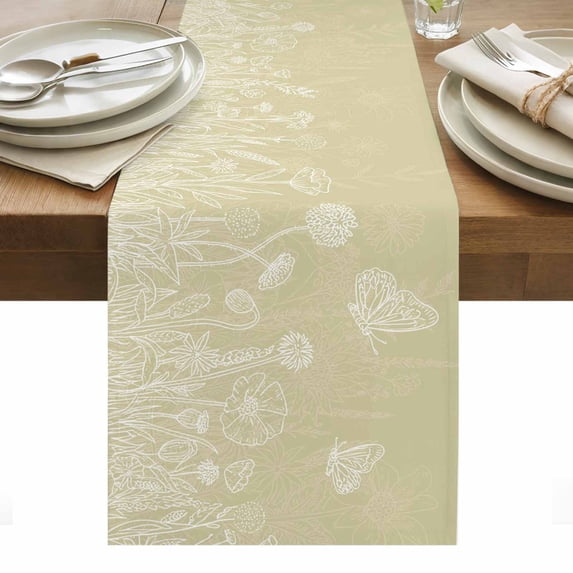 Brown Wildflowers Table Runner - 48 Inch Long, Kitchen Dining Table Runner Dresser Scarves, Modern Floral Butterfly Plant Farmhouse Decor for Coffee Tables Wedding Party Banquet