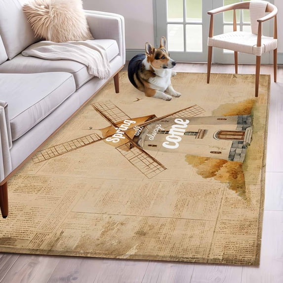 Brown Windmill 4x6 Area Rugs for Living Room, Spring Will Always Come ...