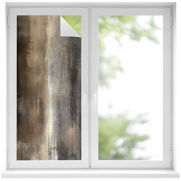 Brown Window Privacy Film, Abstract Art Modern Ombre Oil Painting Static Cling UV Sun Blocking Heat Control Window Tint Day and Night, Non-Adhesive One Way Windows Privacy Cover 17.7''x39.3''