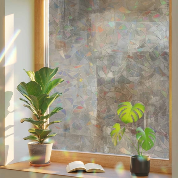Brown Window Privacy Film Rainbow Static Cling Stain Glass Window Film for Glass Door, Decorative Sunroof Decal Sticker for Car Bathroom Home 23.6"x59" Oil Painting Abstract Art Contemporary