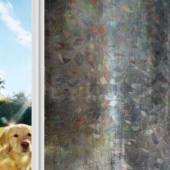 Brown Window Privacy Film Stain Glass, Reusable Decorative Rainbow Window Film, Abstract Art Modern Ombre Oil Painting Non-Adhesive Static Cling Sun Blocking Stickers Decals Covers 23.6" x 59" (2pcs)